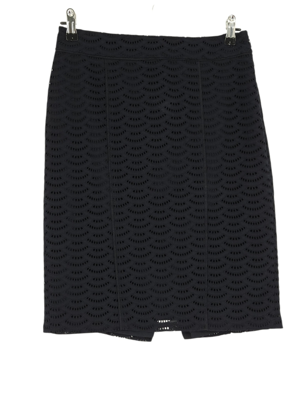 Ann Taylor Straight Pencil Skirt Navy Blue Scalloped Eyelet Zip Petite 4P